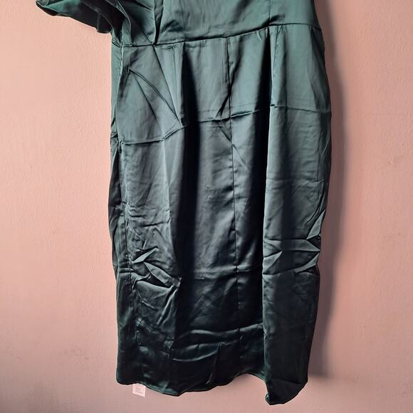 NWT Cupshe Ramla Dress Satin Pleated One Shoulder Sheath Midi Gown Green Size XL - Picture 10 of 13